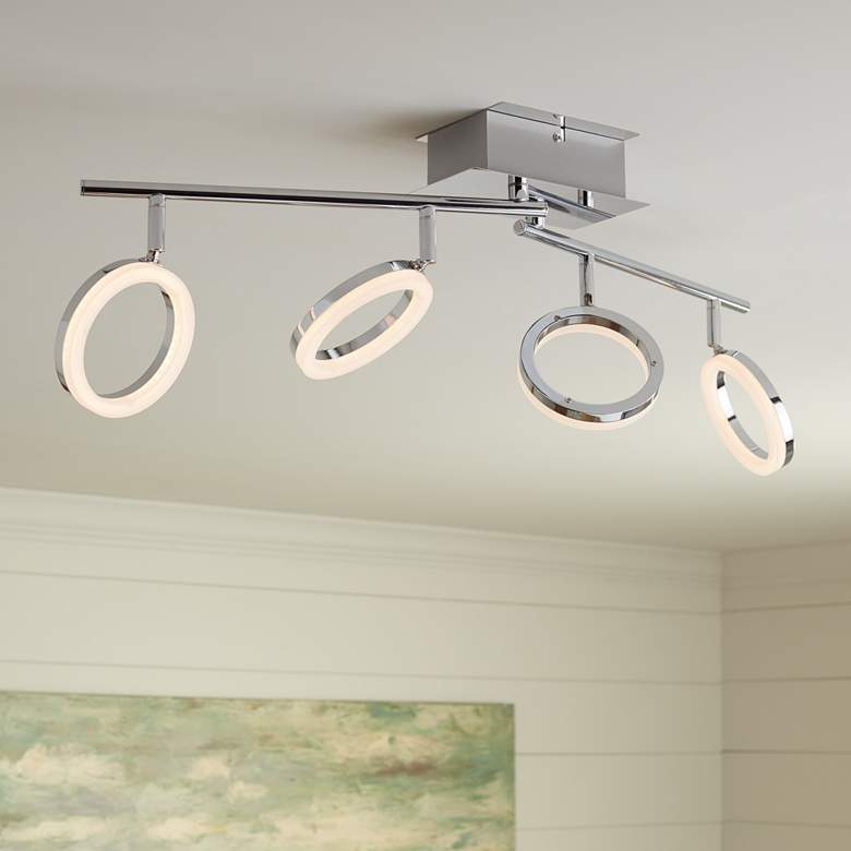 Image 1 Pro Track 30" Wide 4-Light Chrome LED Light Ring Track Fixture