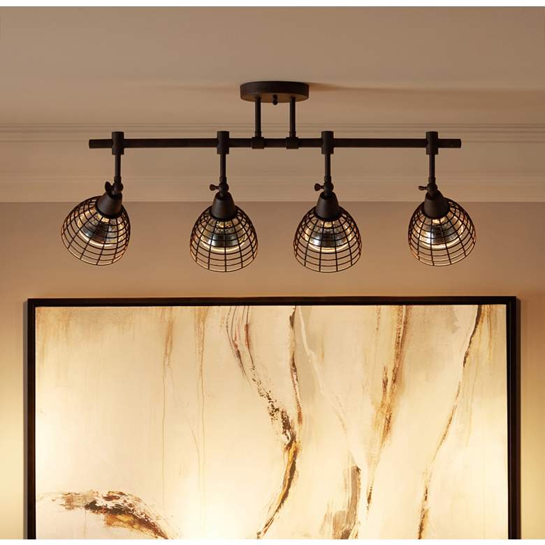 Image 1 Pro Track 30"W Metal Grid Bronze 4-Light Track Fixture