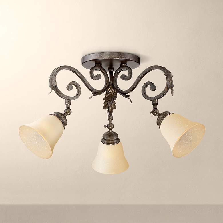 Image 1 Pro Track® Bronze Scroll 3-Light Amber Glass Track Fixture