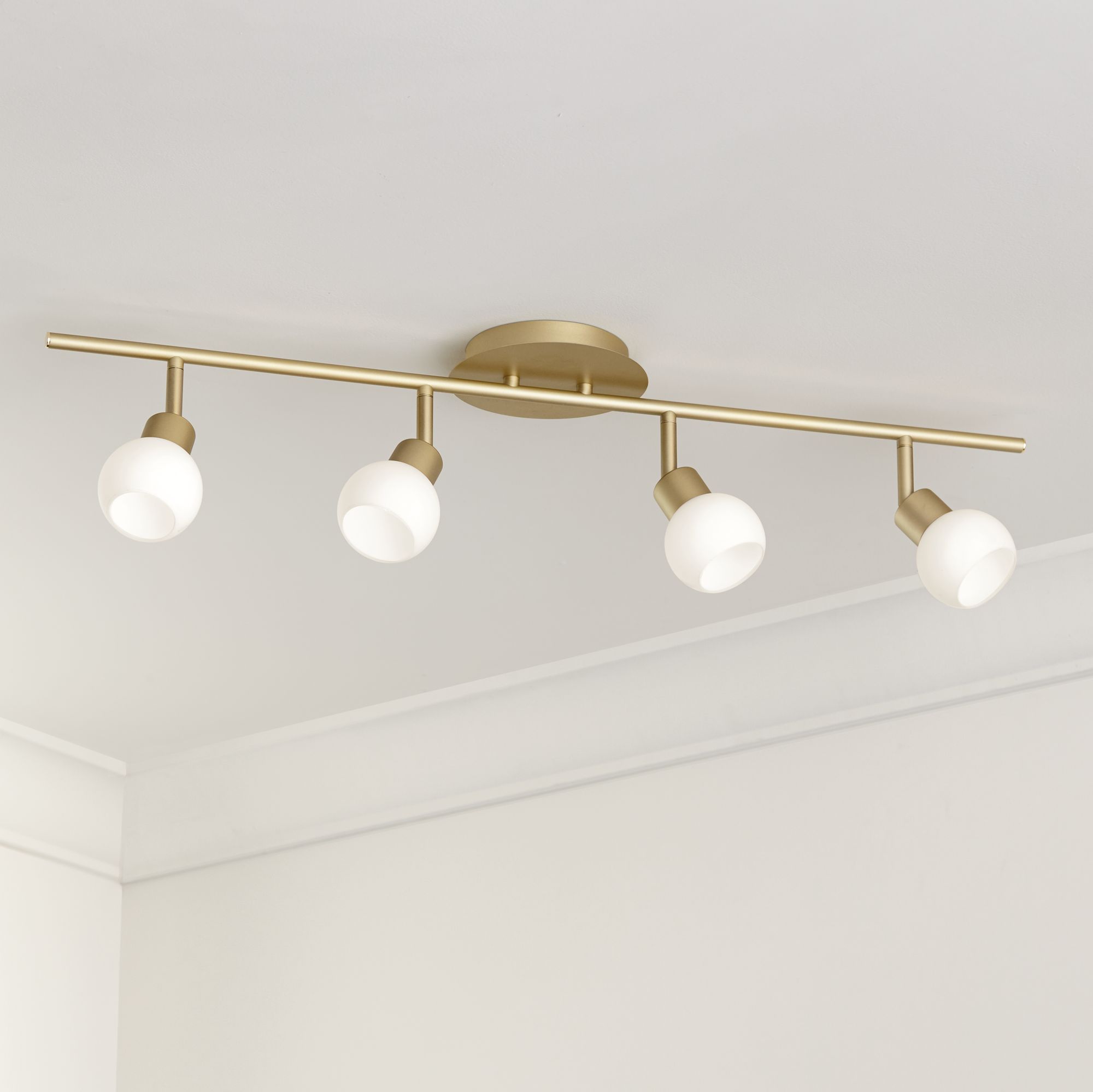 LED Track Lighting For Home And Office Lamps Plus   Pro Track Globe Brass 4 Light Led Plug In Track Fixture  67k76cropped 