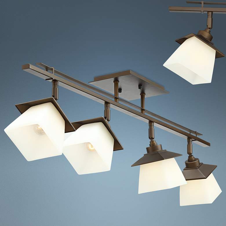 Image 1 Pro Track Mission 4-Light Bronze Frosted Glass Fixture