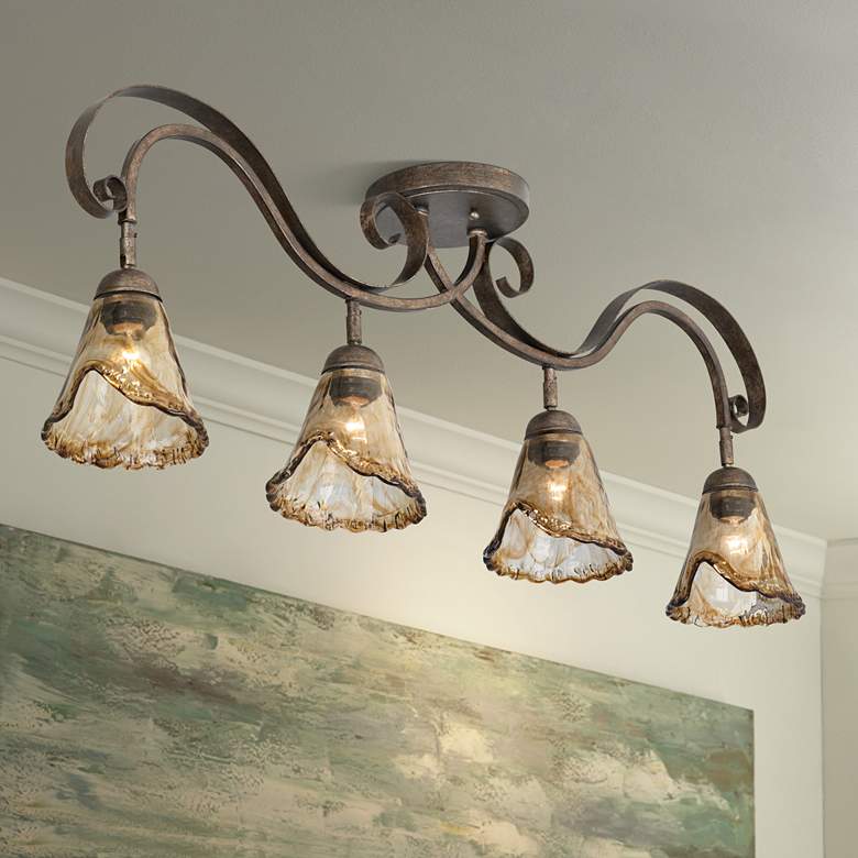 Image 1 Pro Track Organic Amber Glass 4-Light Ceiling Track Fixture with LED Bulbs
