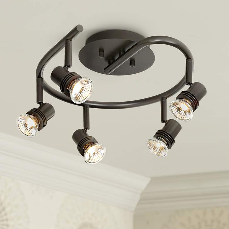 Image 1 Pro Track Spiral 15 3/4" Bronze 5-Light LED Track Style Ceiling Light