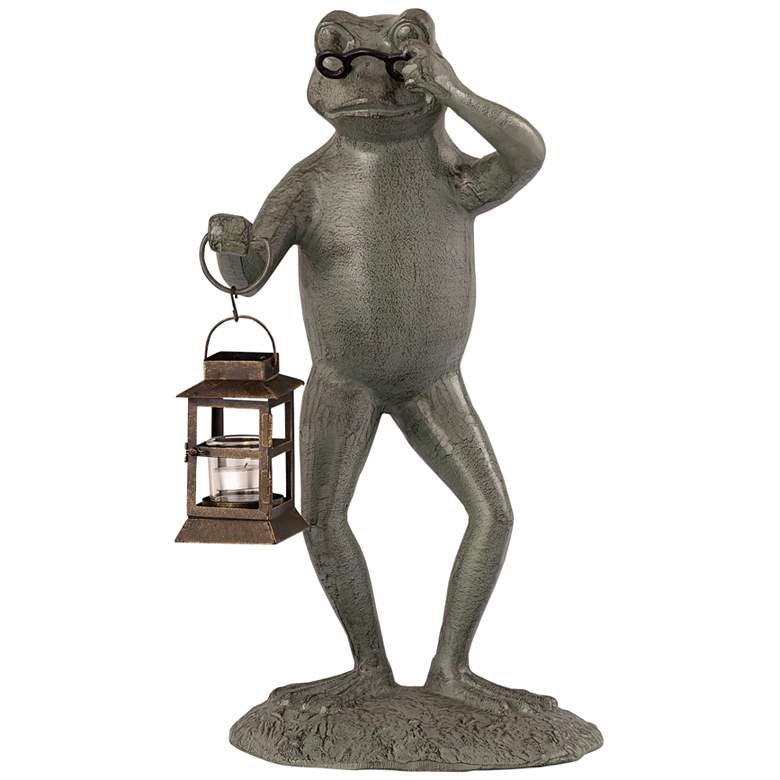 Image 1 Professor Frog 21 1/2"H Verdigris Garden Statue with Lantern