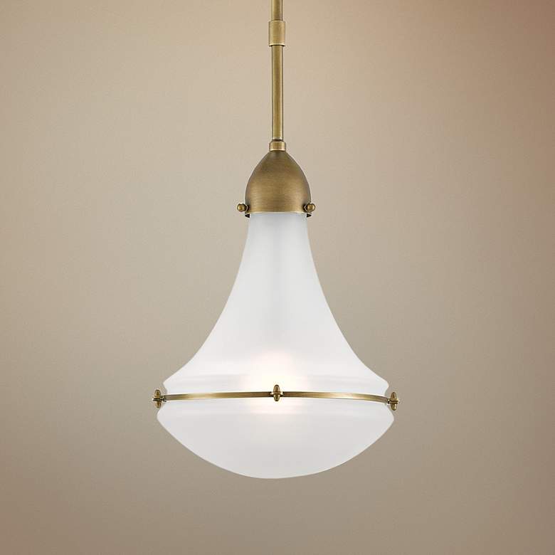 Image 1 Profile 9 1/2"W Antique Brass and Opaque Glass Mini Pendant