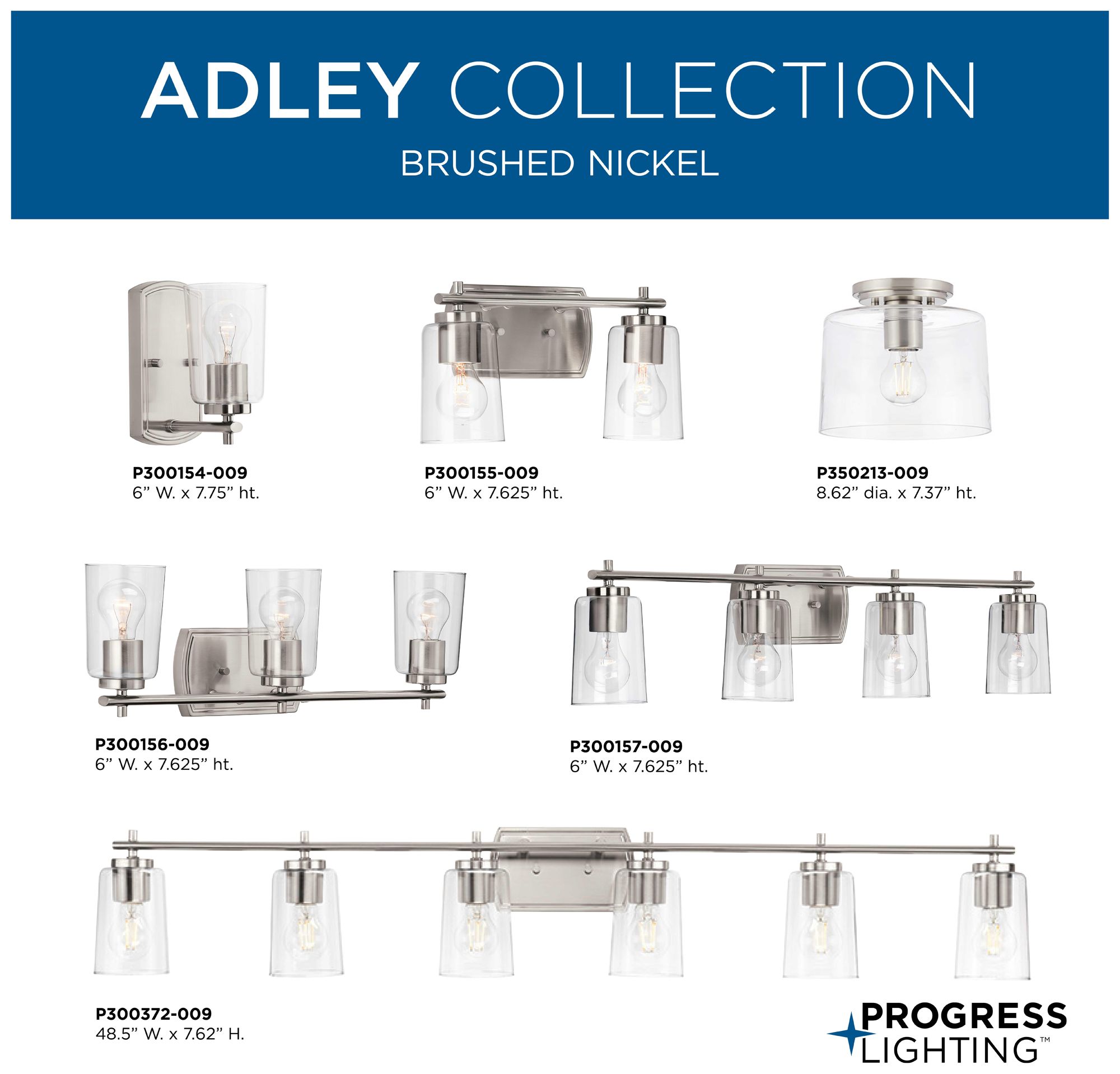 Progress Lighting Adley 3-Light Clear Glass New Traditional Vanity Light