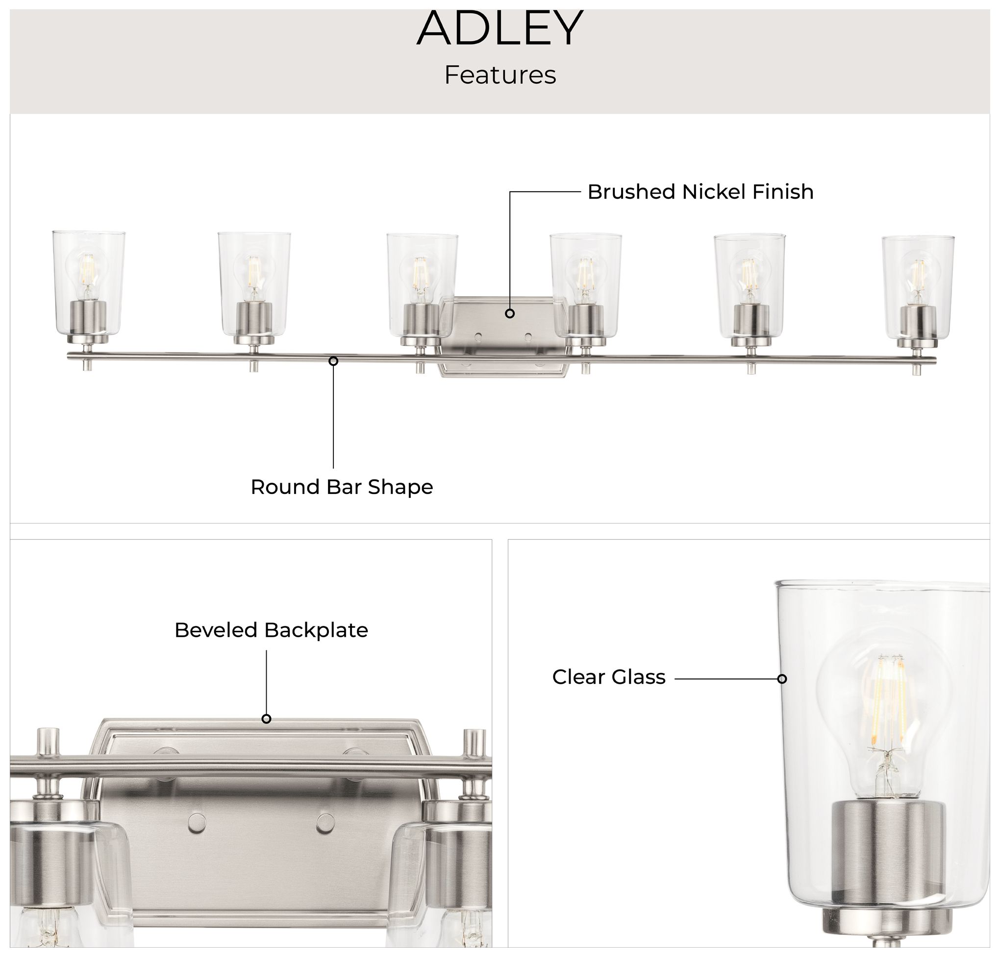 Image 5 Progress Lighting Adley 6-Light New Traditional Clear Glass Vanity Light more views