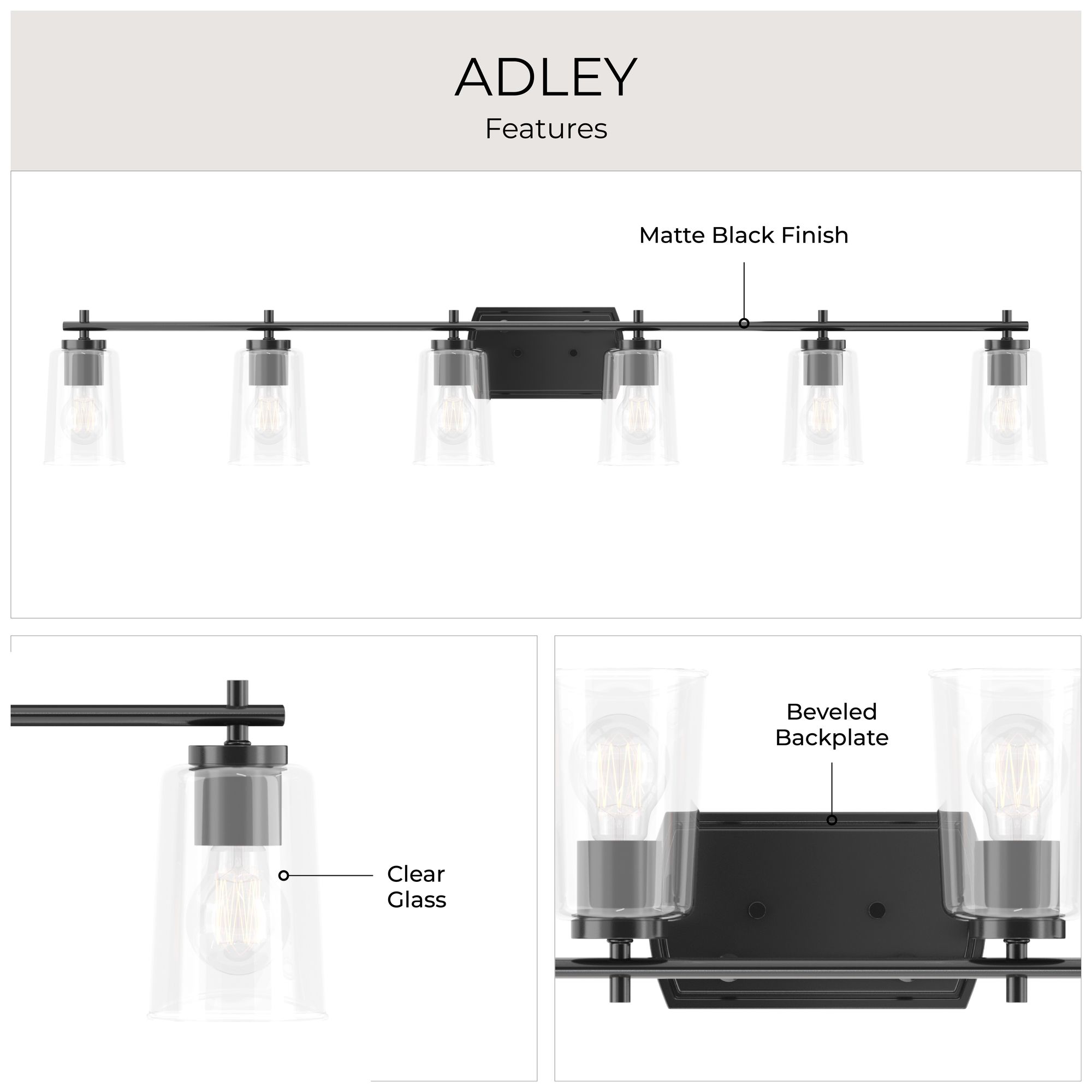 Progress Lighting Adley 6-Light New Traditional Clear Glass Vanity Light