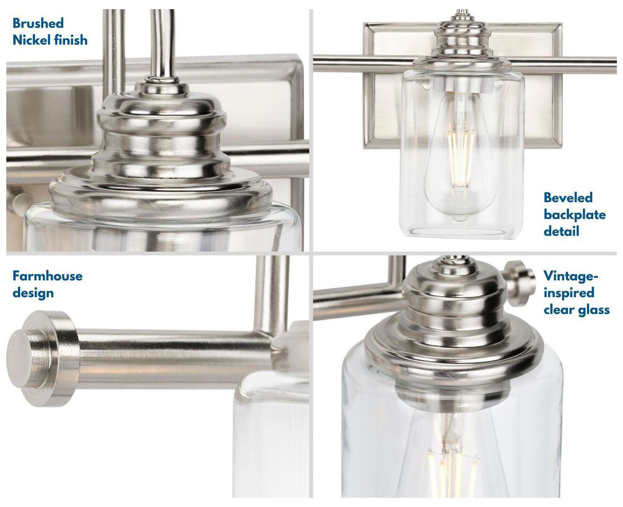 Progress Lighting Aiken 3-Light Clear Glass Farmhouse Vanity Wall Light