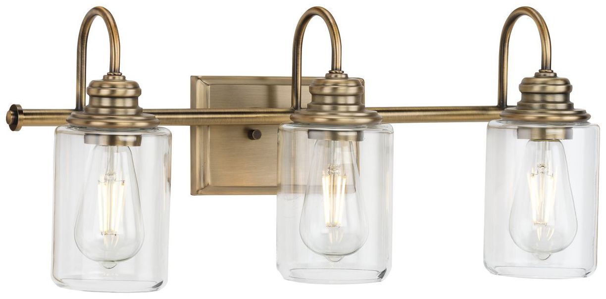 Thumbnail1 of Progress Lighting Aiken 3-Light Clear Glass Farmhouse Vanity Wall Light