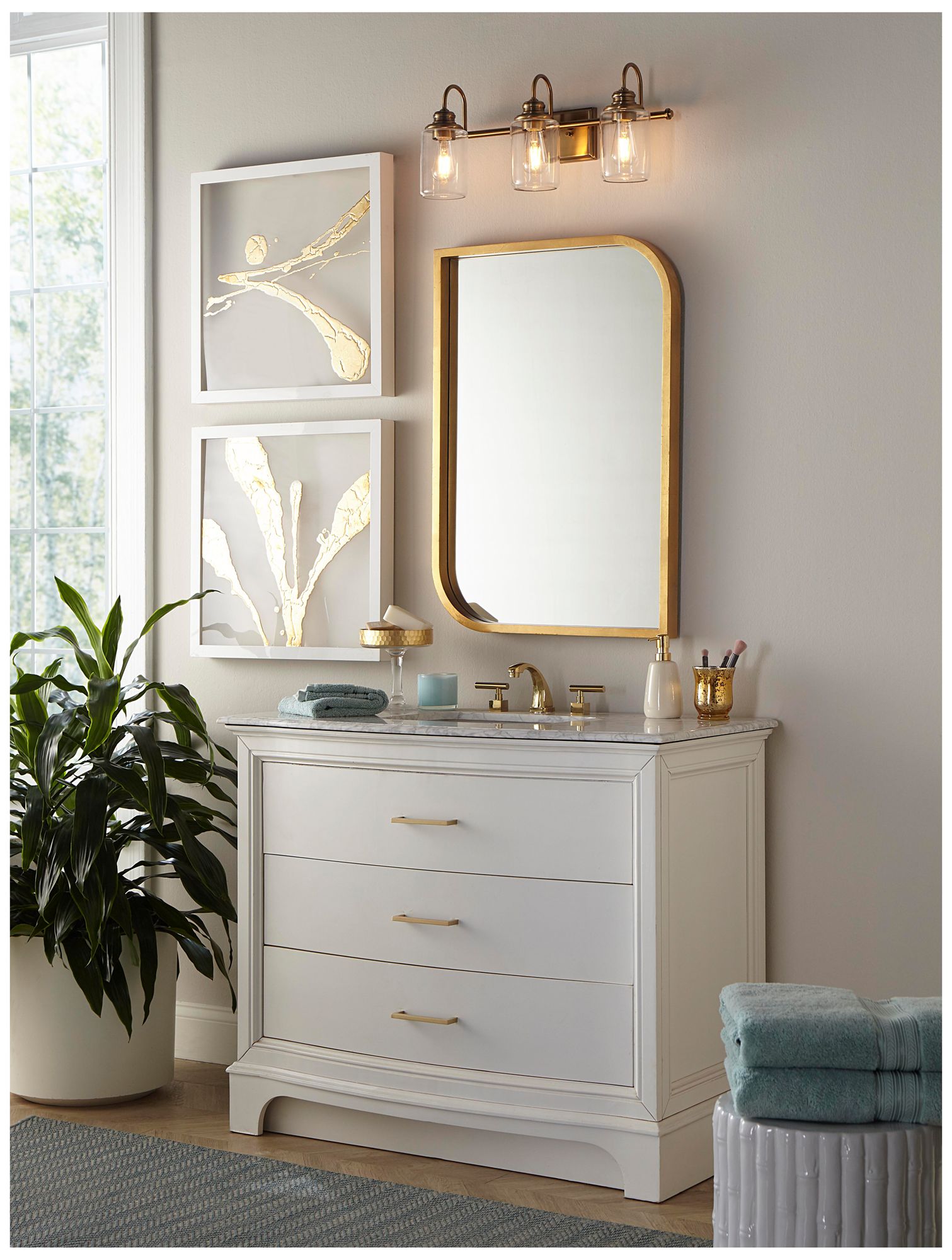 Thumbnail2 of Progress Lighting Aiken 3-Light Clear Glass Farmhouse Vanity Wall Light more views
