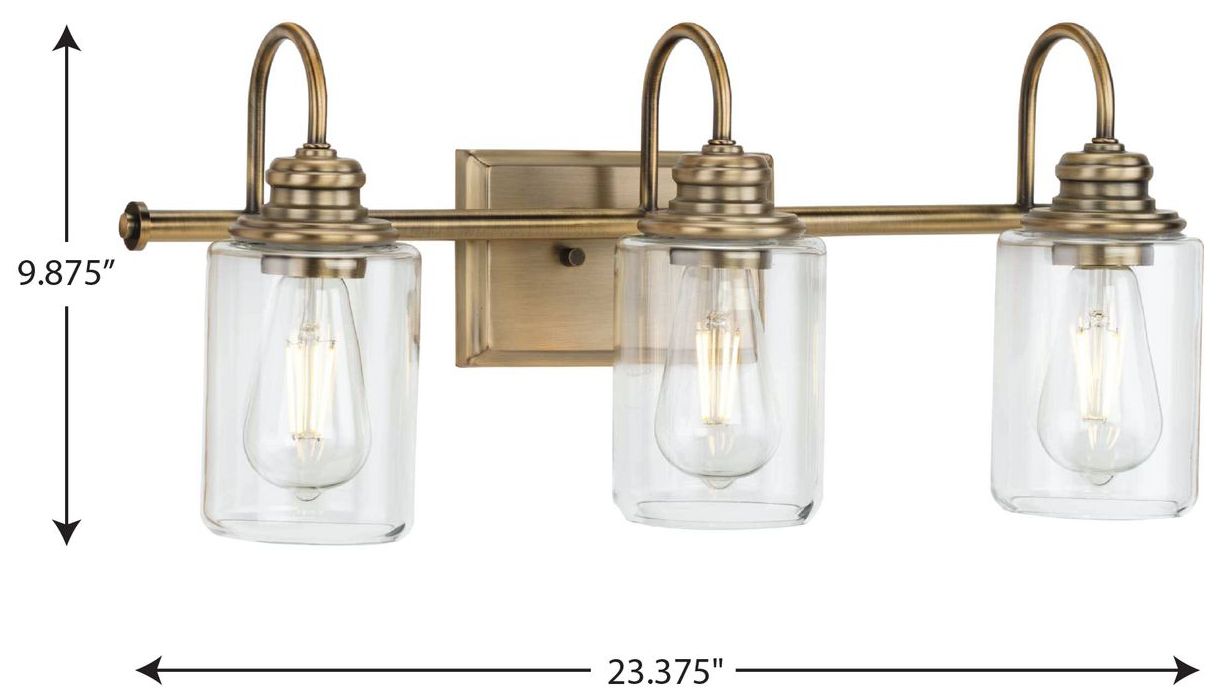 Thumbnail4 of Progress Lighting Aiken 3-Light Clear Glass Farmhouse Vanity Wall Light more views
