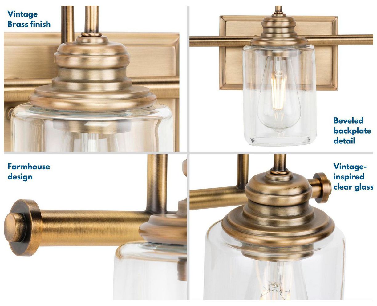 Progress Lighting Aiken 3-Light Clear Glass Farmhouse Vanity Wall Light