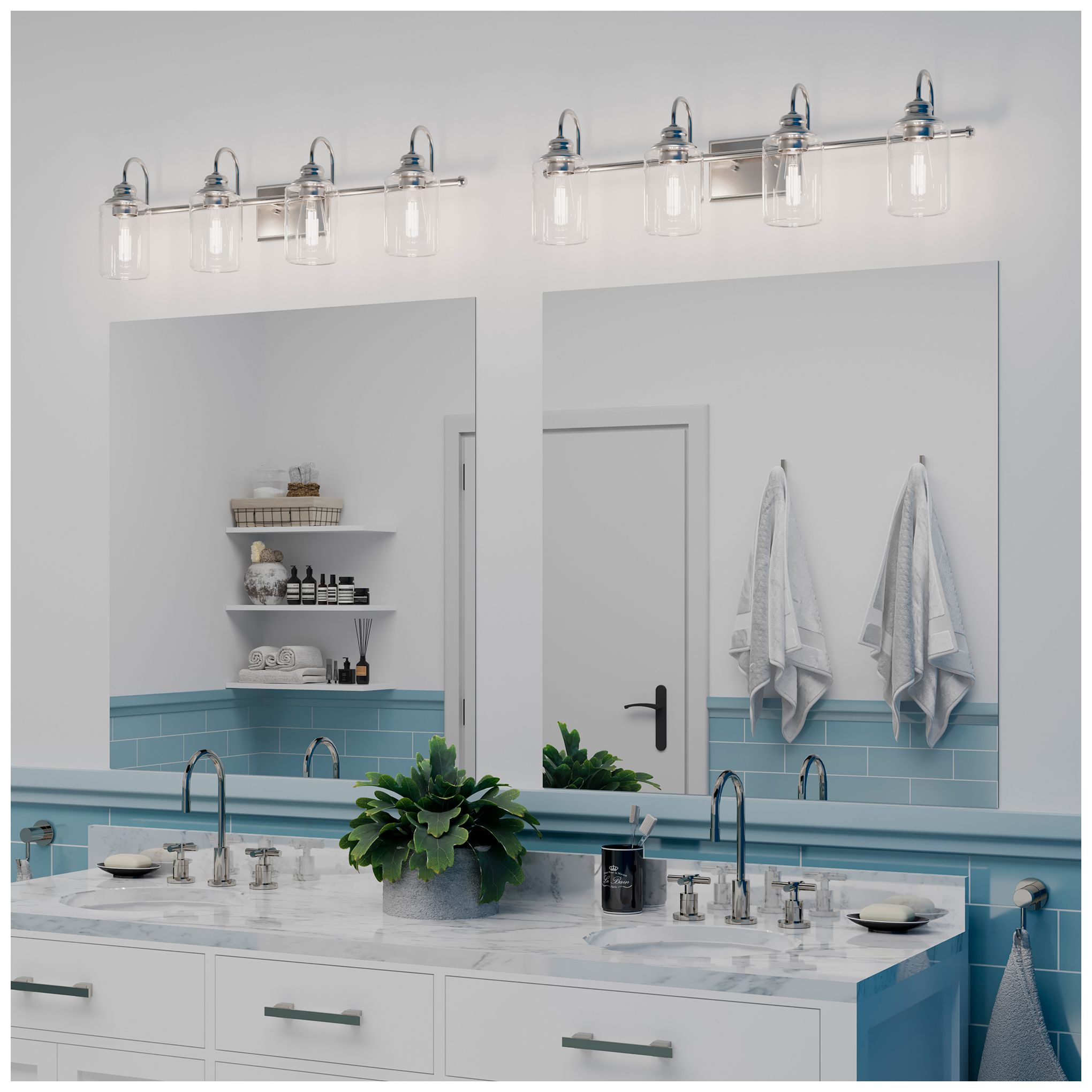 Progress Lighting Aiken 4-Light Clear Glass Farmhouse Vanity Wall Light
