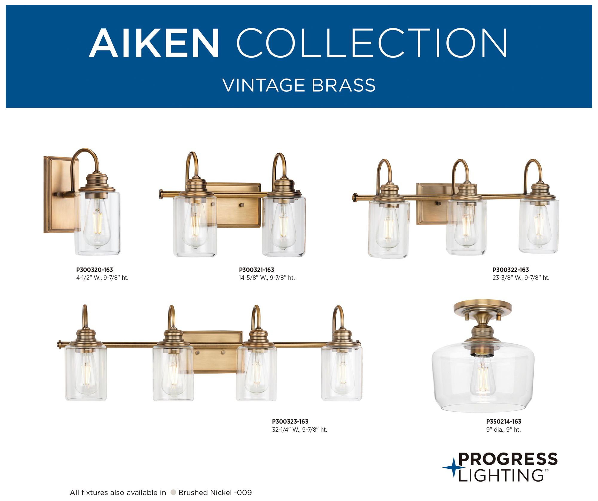 Progress Lighting Aiken 4-Light Clear Glass Farmhouse Vanity Wall Light
