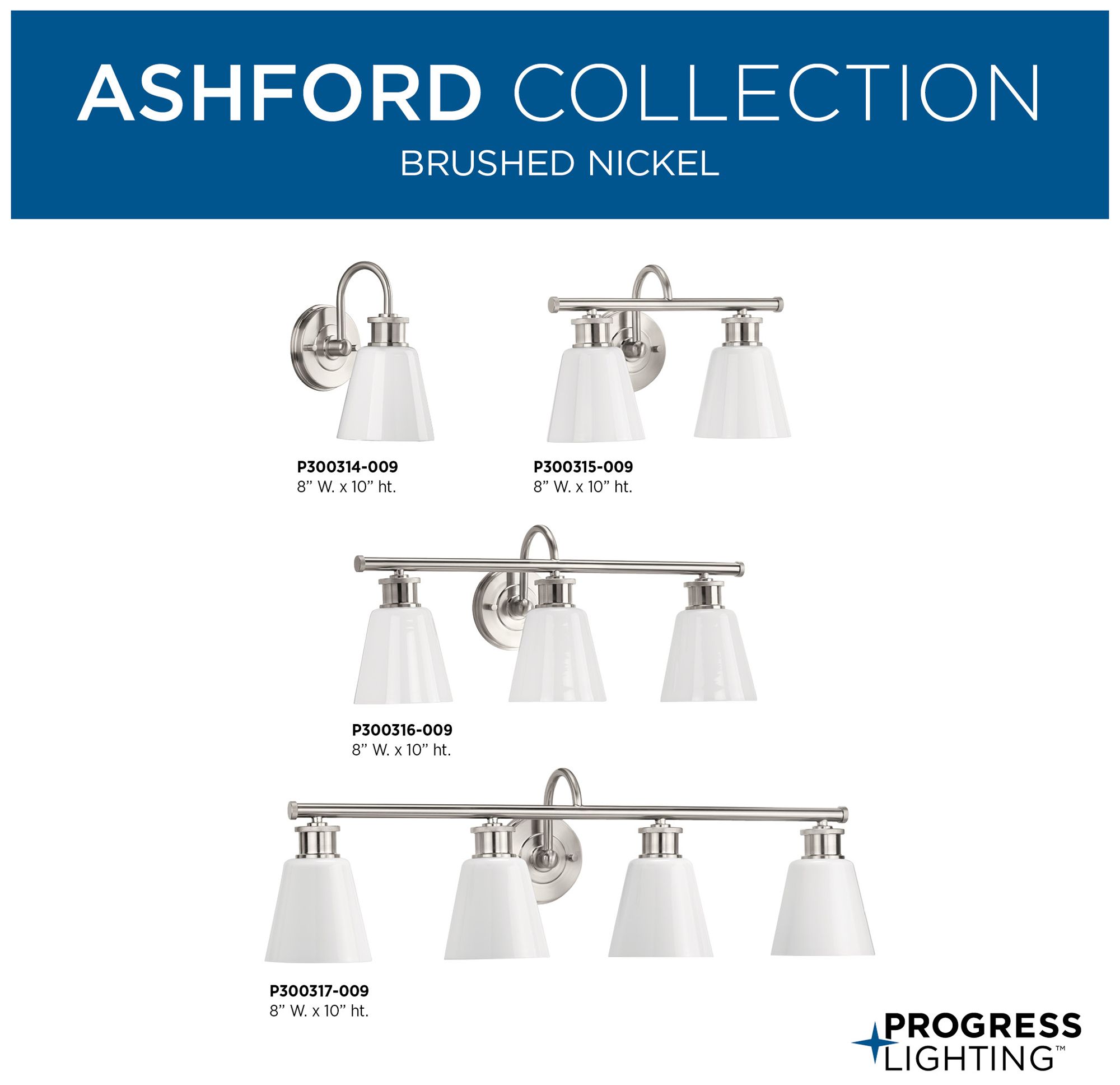 Image 5 Progress Lighting Ashford 4-Light Opal Glass Farmhouse Vanity Wall Light more views
