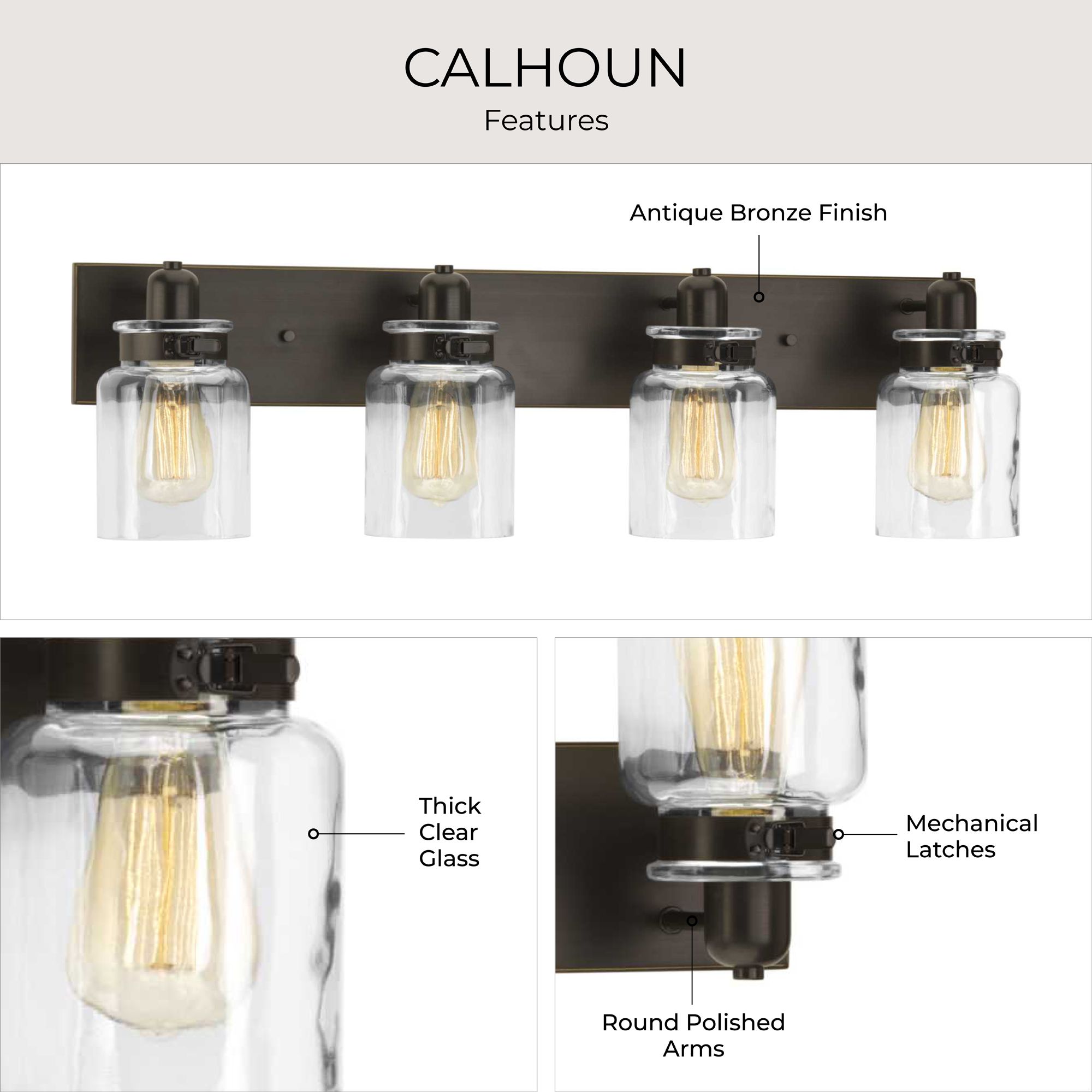 Image 4 Progress Lighting Calhoun Collection 4-Light Clear Glass Bath Vanity Light more views
