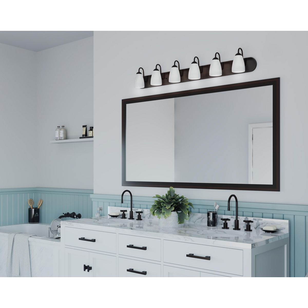 Image 2 Progress Lighting Gather Collection Antique Bronze 6-Light Vanity Light more views