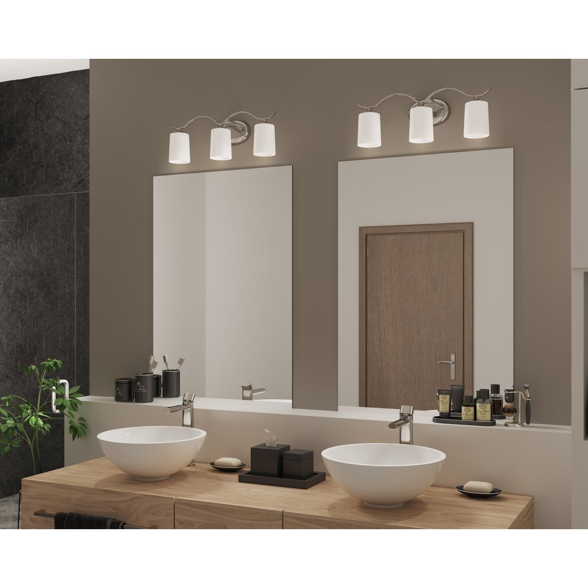 Image 5 Progress Lighting Inspire Brushed Nickel 3-Light Etched Glass Vanity Light more views