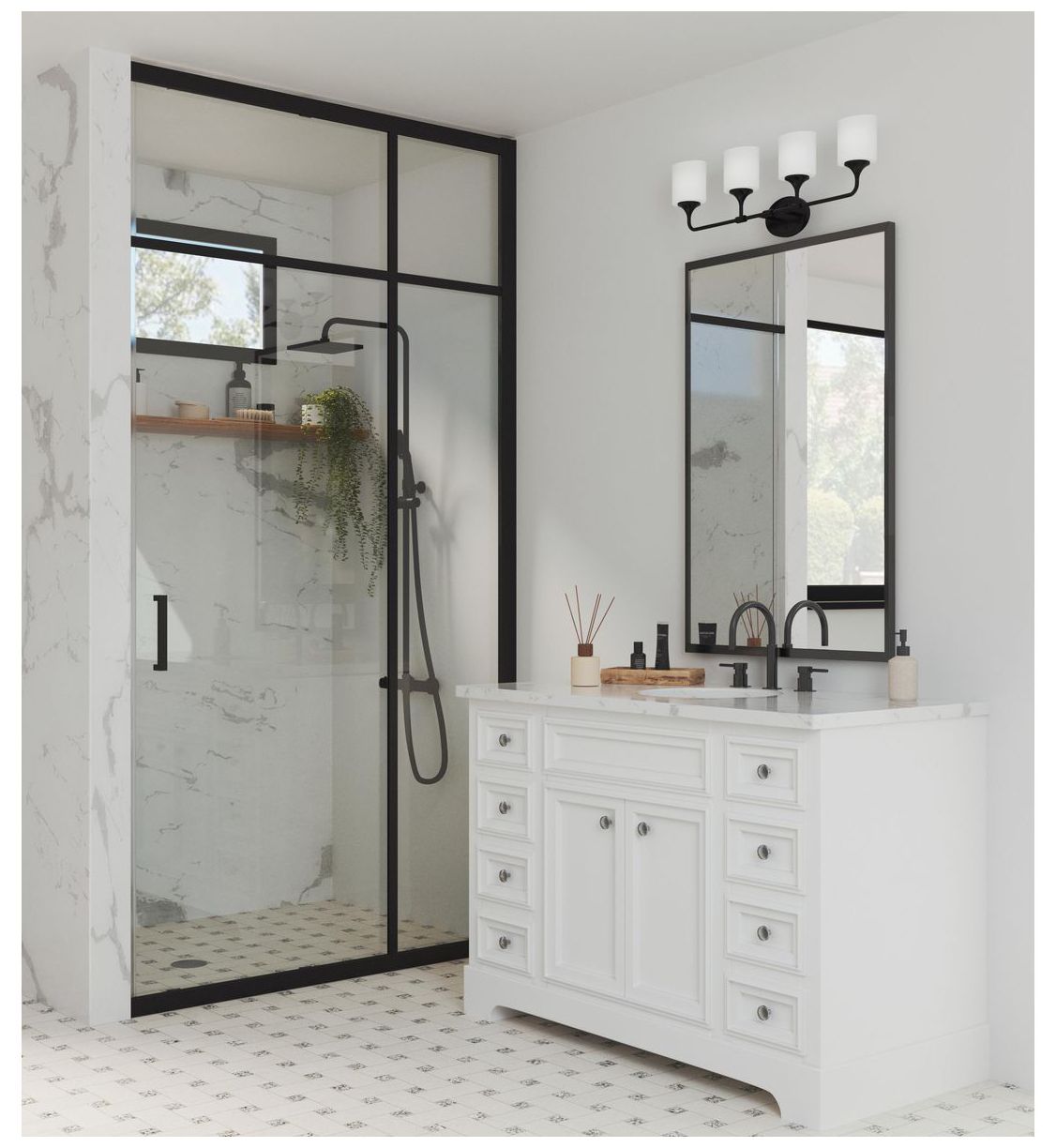 Image 2 Progress Lighting Lynzie Collection Matte Black 4-Light Vanity Light more views