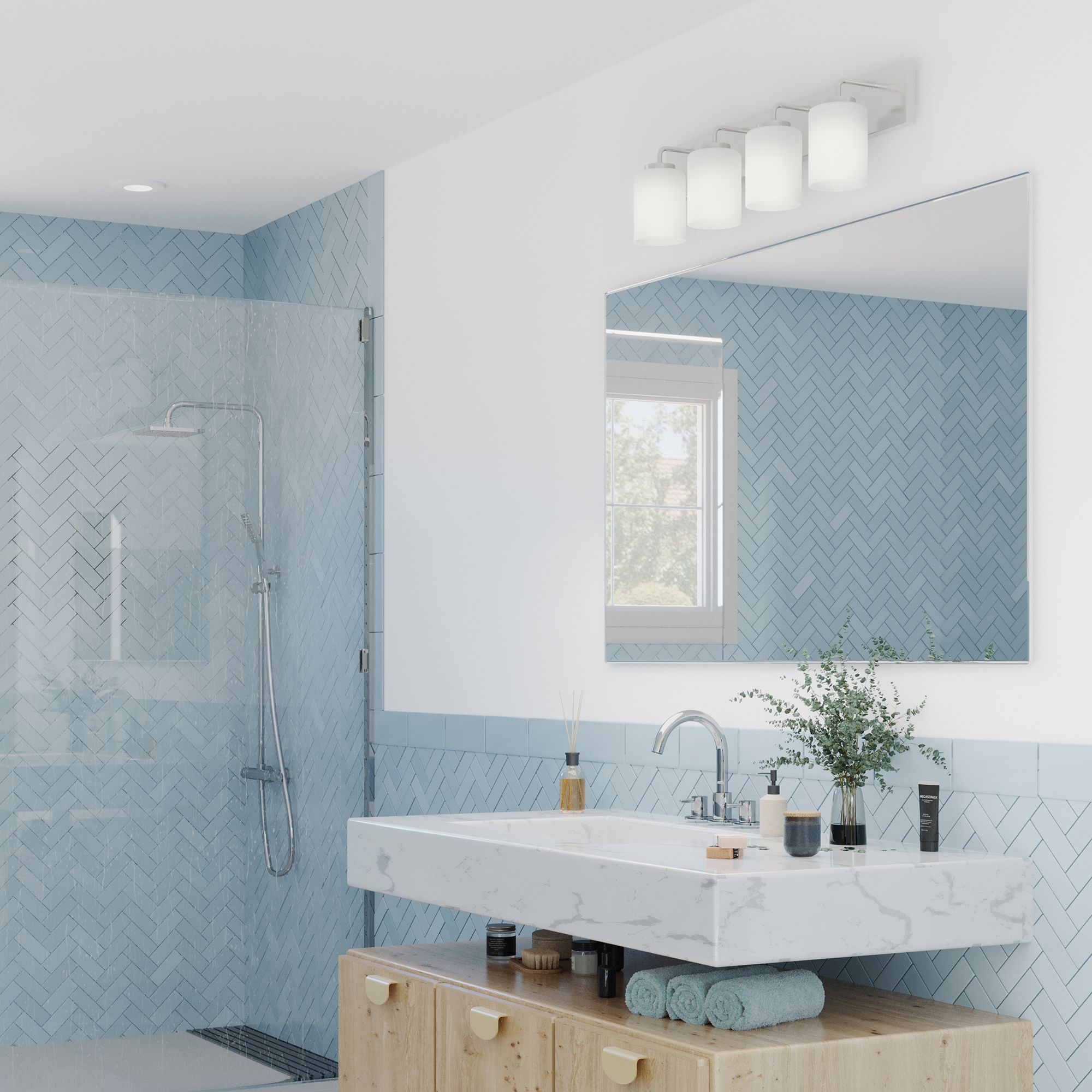 Progress Lighting Merry 4-Light Etched Glass Transitional Vanity Light