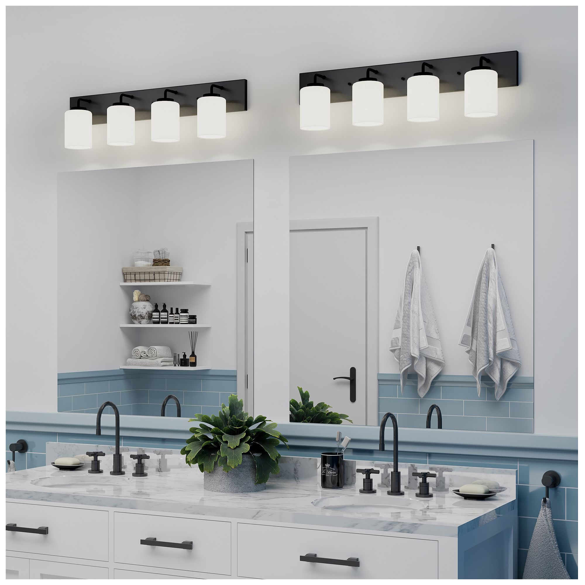 Progress Lighting Merry 4-Light Etched Glass Transitional Vanity Light