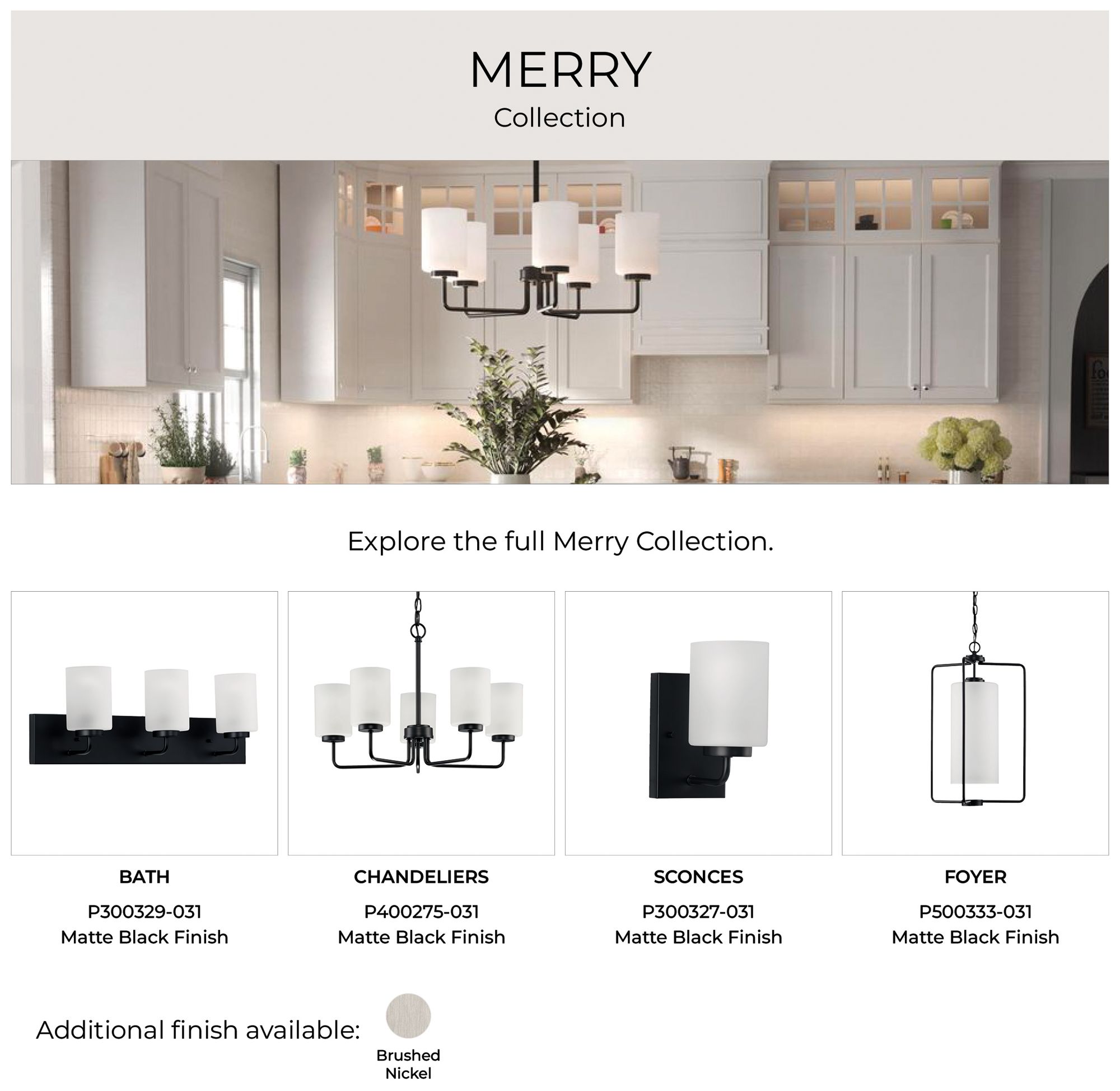 Progress Lighting Merry 6-Light Etched Glass Transitional Vanity Light