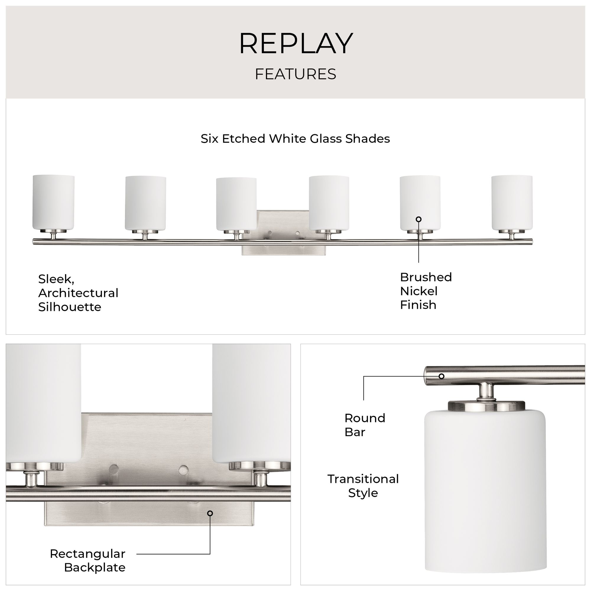 Progress Lighting Replay 6-Light Traditional Vanity Light
