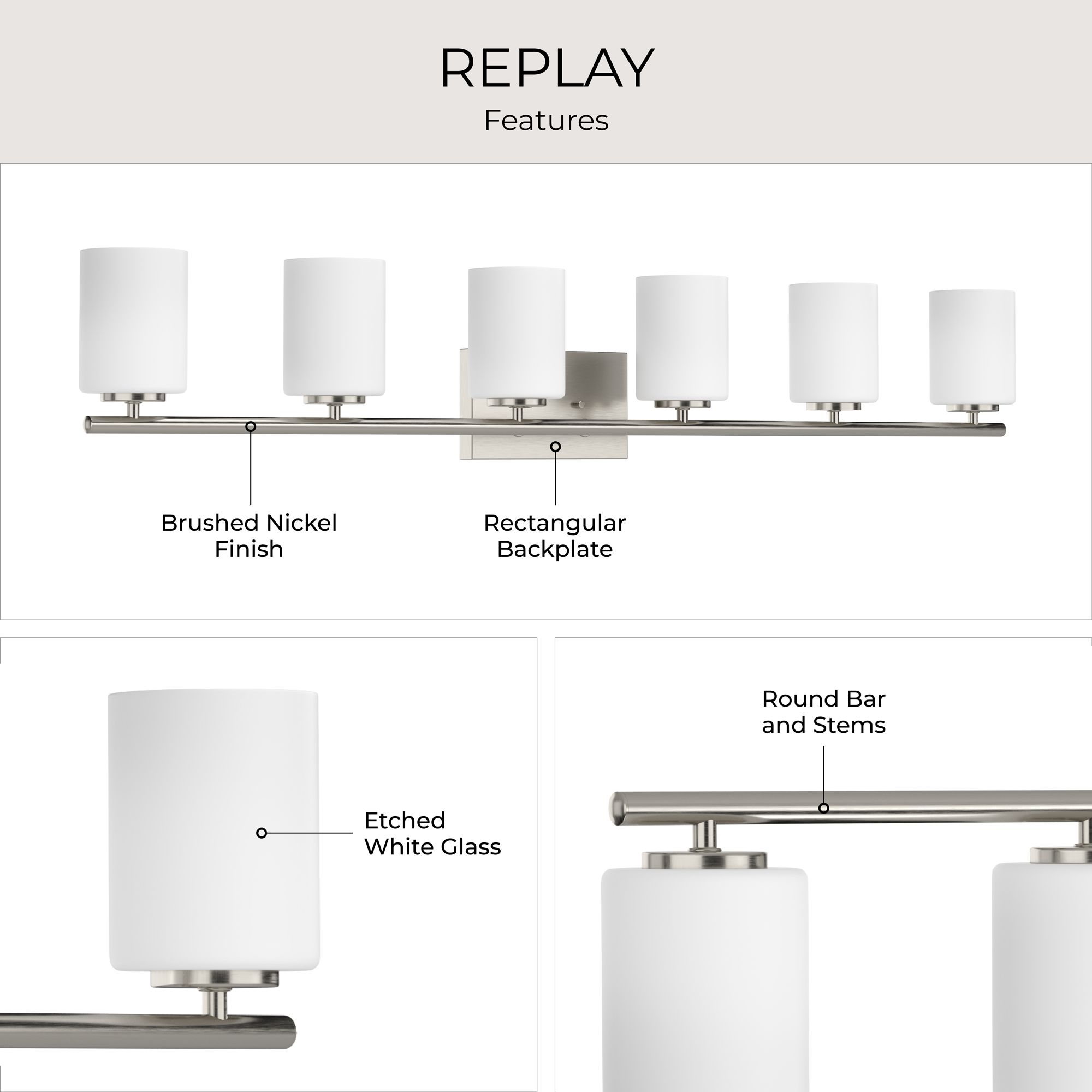 Image 4 Progress Lighting Replay 6-Light Traditional Vanity Light more views