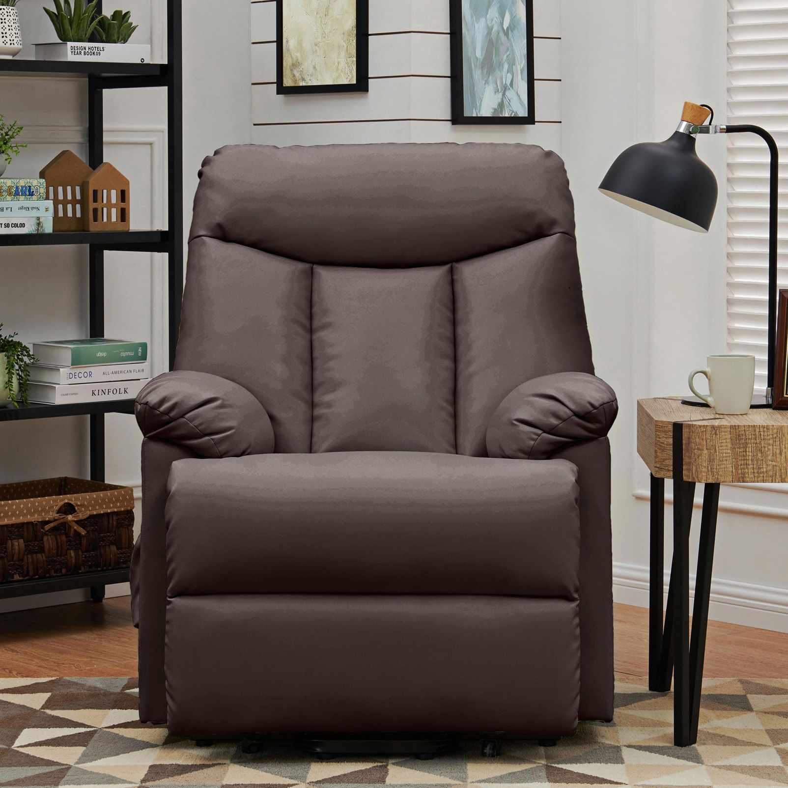 prolounger brown renu leather power lift recliner