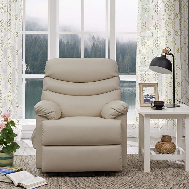 Image 1 ProLounger Cream Renu Leather Power Lift Recliner Chair