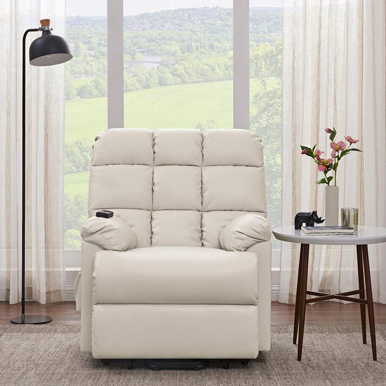 Image 1 ProLounger Cream Renu Leather Power Lift Recliner Chair