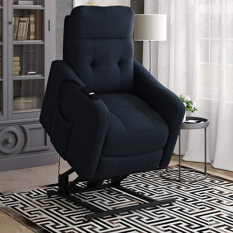 Image 1 ProLounger Navy Blue Velour Power Recline Lift Chair