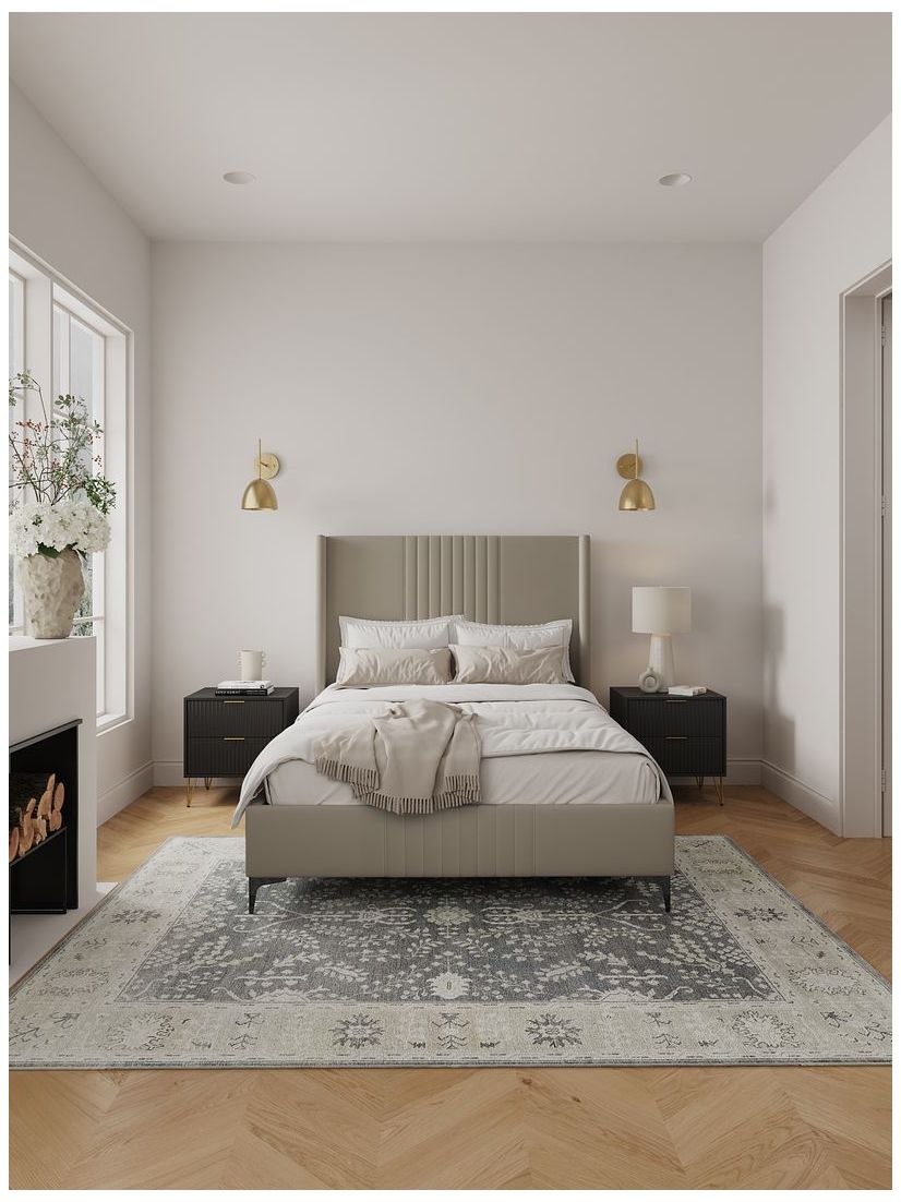 Image 2 Promenade Mid-Century Modern Velvet Upholstered Full Bed in Rustic Taupe more views