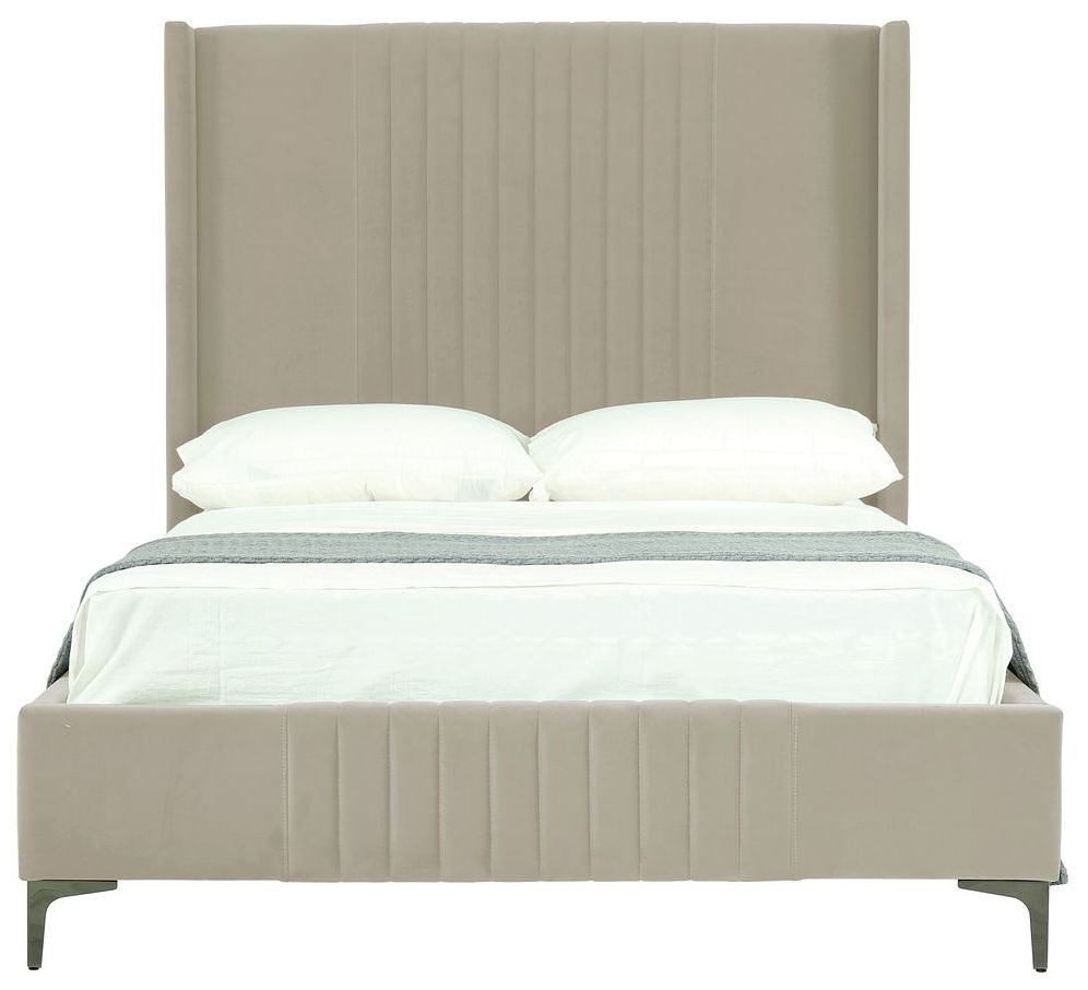 Image 7 Promenade Mid-Century Modern Velvet Upholstered Full Bed in Rustic Taupe more views