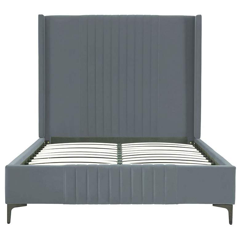 Image 1 Promenade Mid-Century Modern Velvet Upholstered Full- Size Bed in Grey