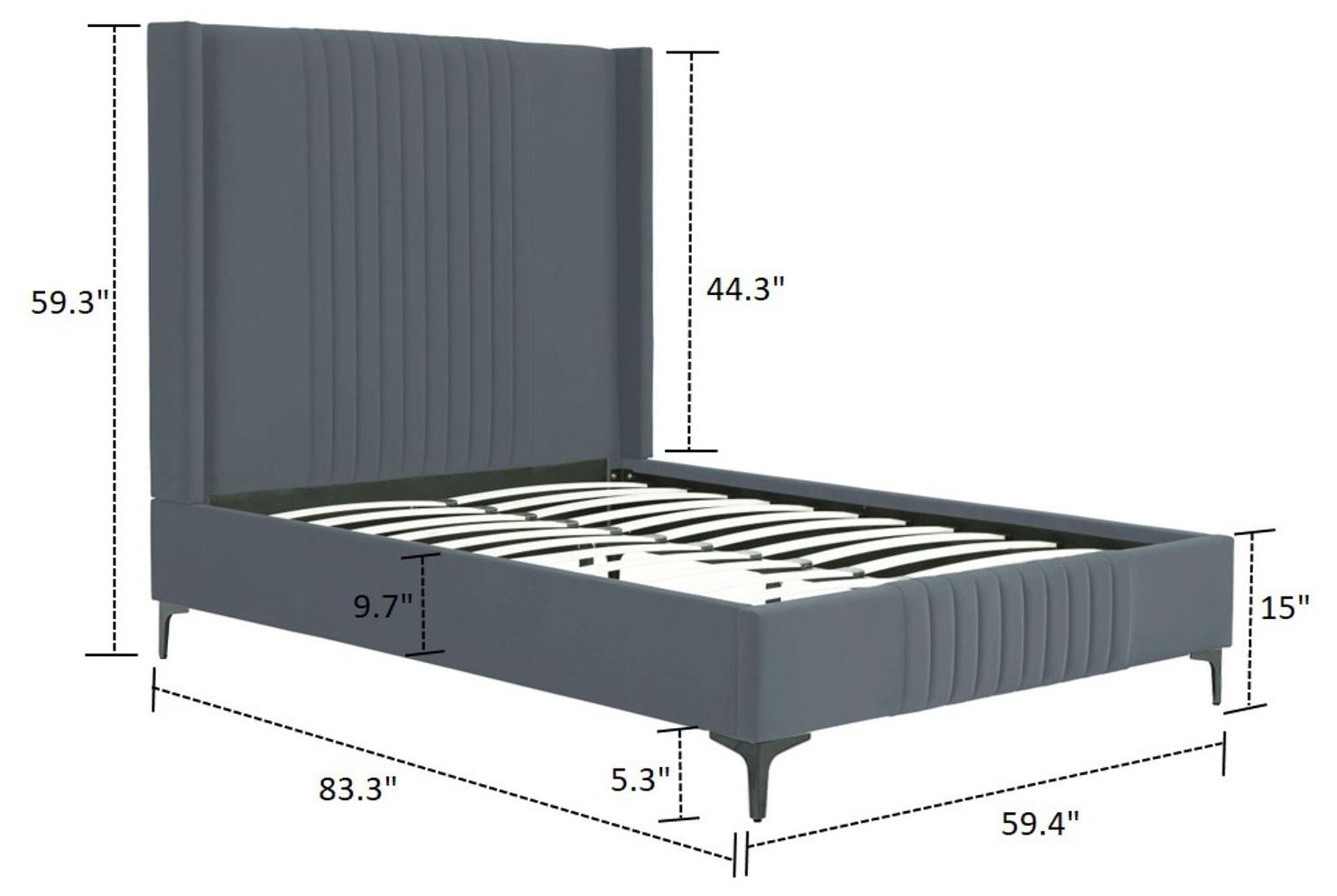 Image 3 Promenade Mid-Century Modern Velvet Upholstered Full- Size Bed in Grey more views