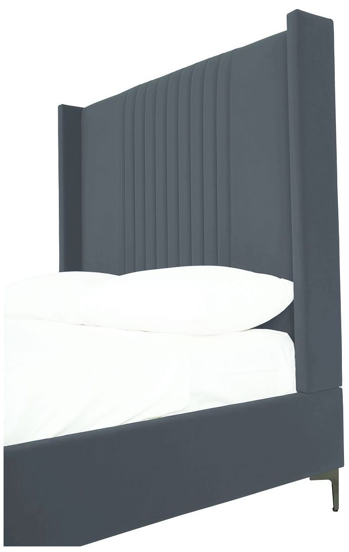 Image 5 Promenade Mid-Century Modern Velvet Upholstered Full- Size Bed in Grey more views
