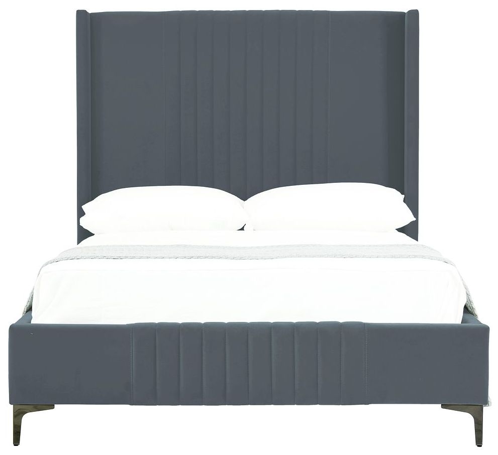 Image 7 Promenade Mid-Century Modern Velvet Upholstered Full- Size Bed in Grey more views