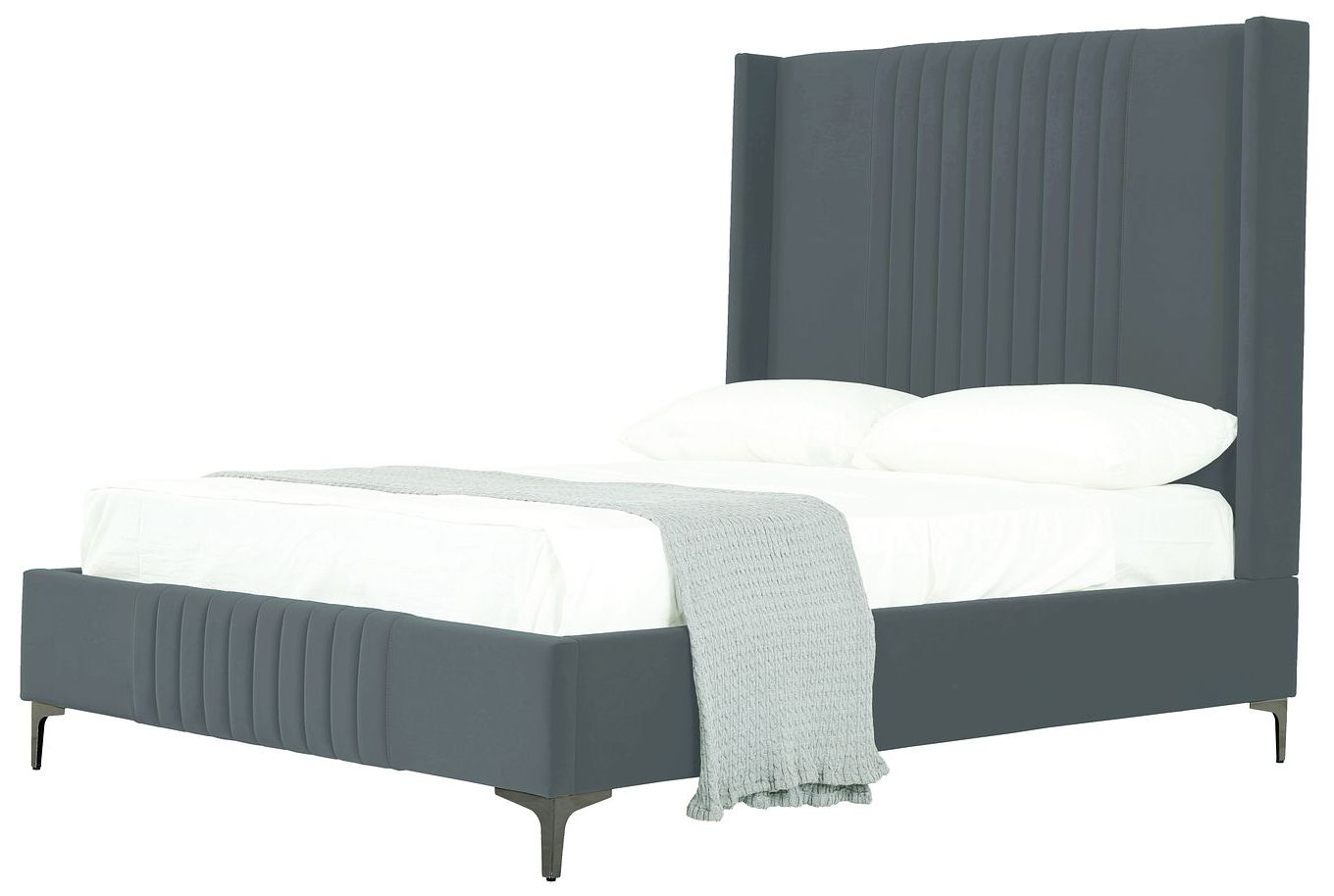 Promenade Mid-Century Modern Velvet Upholstered Full- Size Bed in Grey