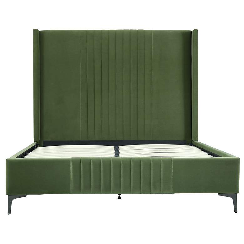 Image 1 Promenade Mid-Century Modern Velvet Upholstered Queen Bed in Moss Green