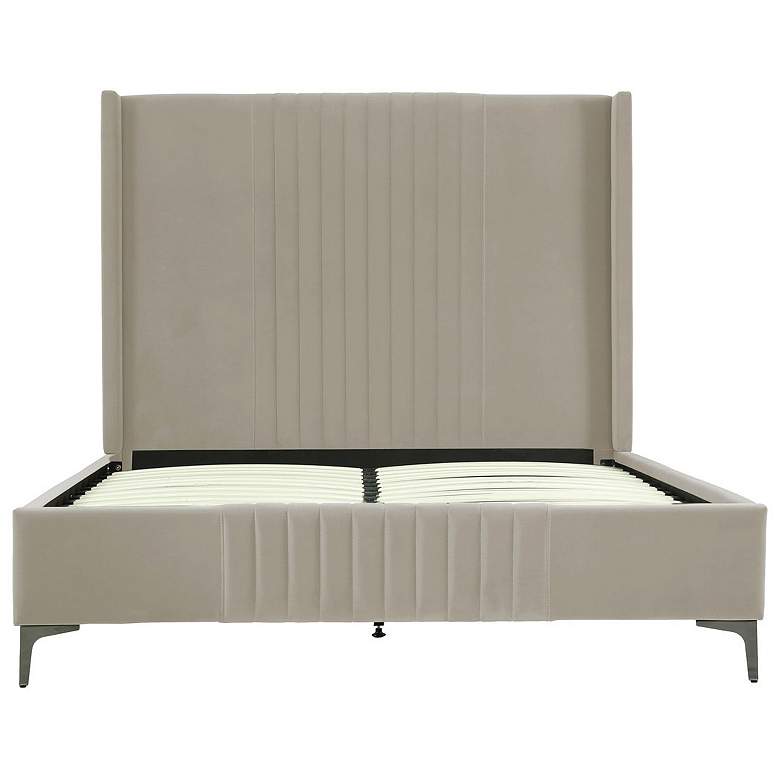 Image 1 Promenade Mid-Century Modern Velvet Upholstered Queen Bed in Rustic Taupe