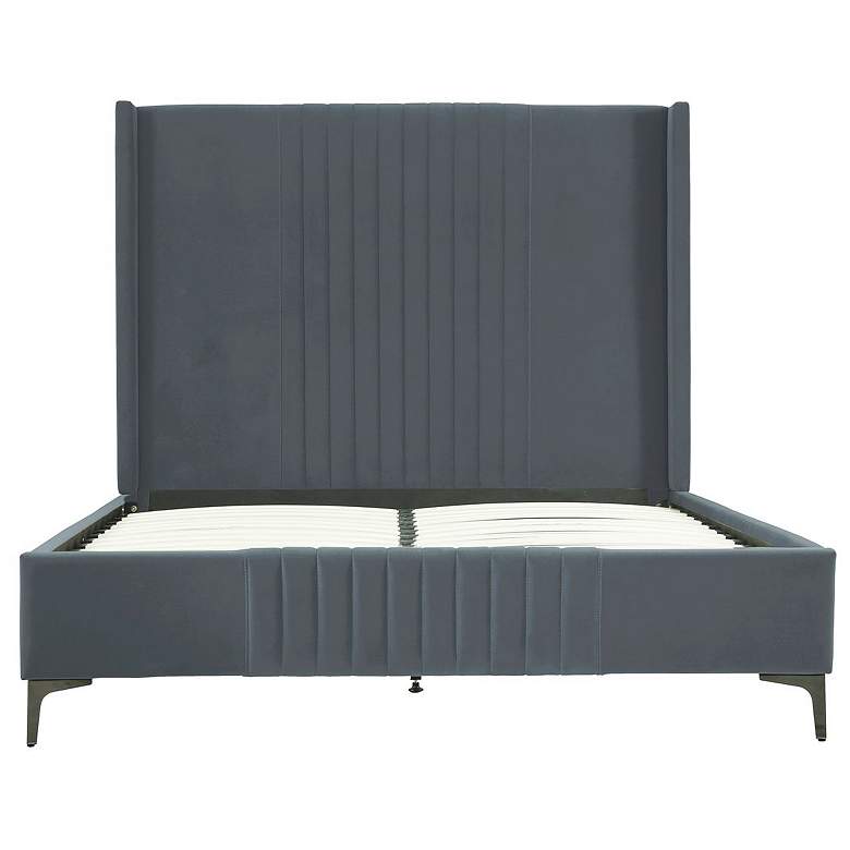Image 1 Promenade Mid-Century Modern Velvet Upholstered Queen-Size Bed in Grey