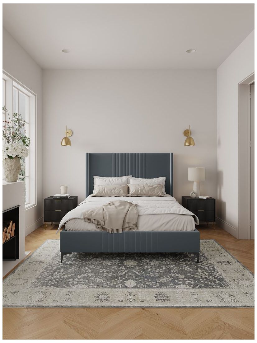Image 2 Promenade Mid-Century Modern Velvet Upholstered Queen-Size Bed in Grey more views