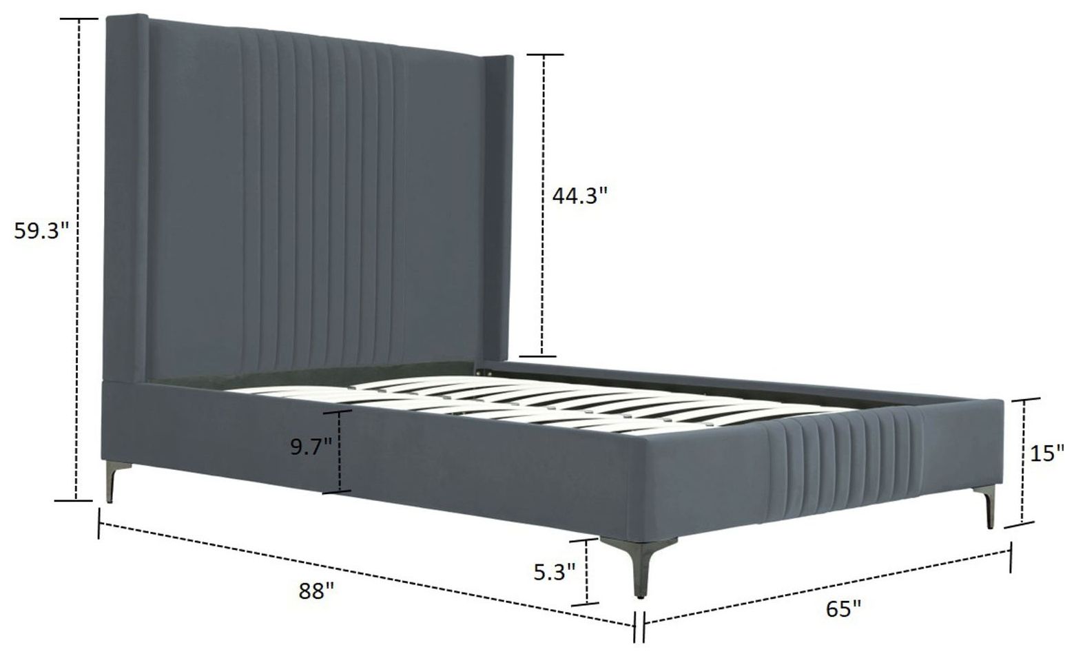 Image 3 Promenade Mid-Century Modern Velvet Upholstered Queen-Size Bed in Grey more views