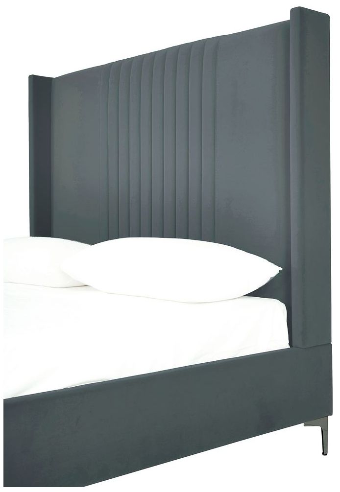 Image 5 Promenade Mid-Century Modern Velvet Upholstered Queen-Size Bed in Grey more views