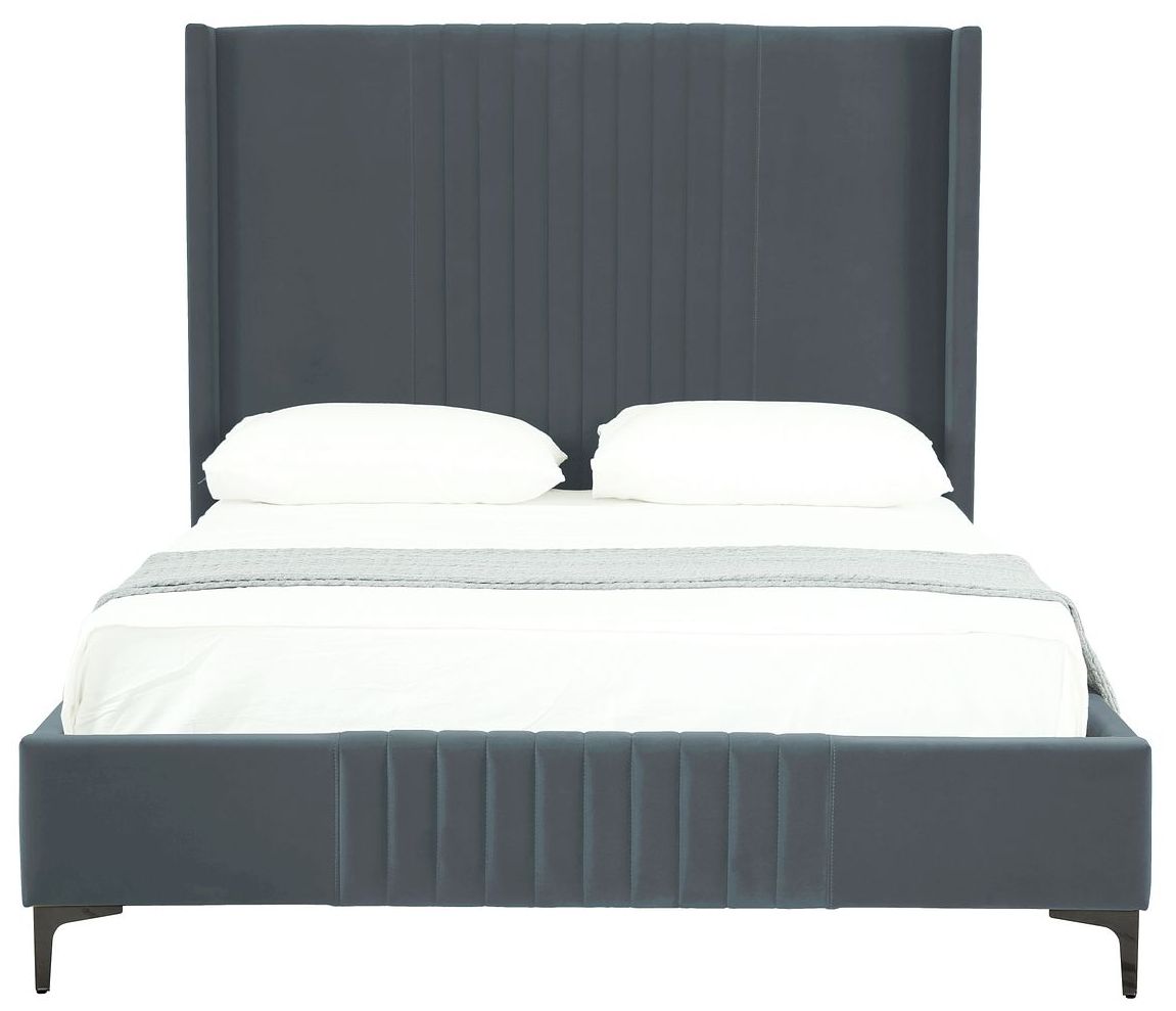 Image 7 Promenade Mid-Century Modern Velvet Upholstered Queen-Size Bed in Grey more views