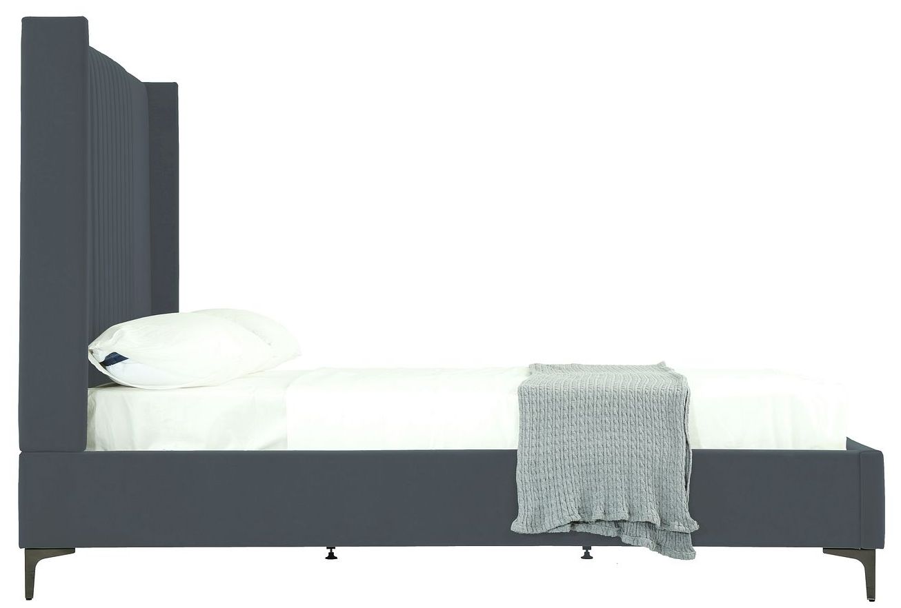 Promenade Mid-Century Modern Velvet Upholstered Queen-Size Bed in Grey