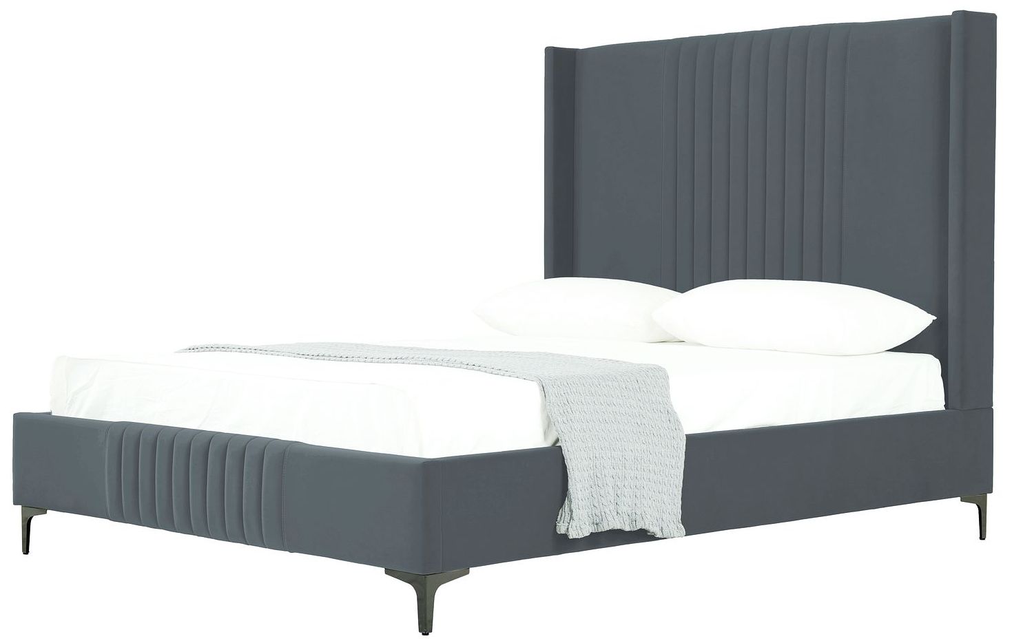 Promenade Mid-Century Modern Velvet Upholstered Queen-Size Bed in Grey