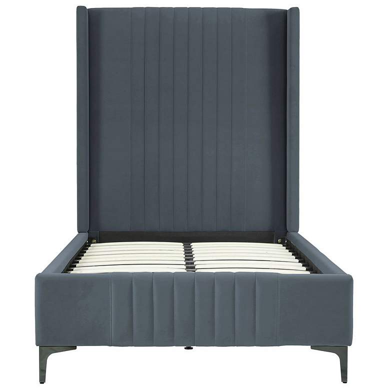 Image 1 Promenade Mid-Century Modern Velvet Upholstered Twin-Size Bed in Grey